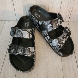 SALE!! GYPSY JAZZ- MAMA MIA BLACK PAISLEY PRINT SANDALS